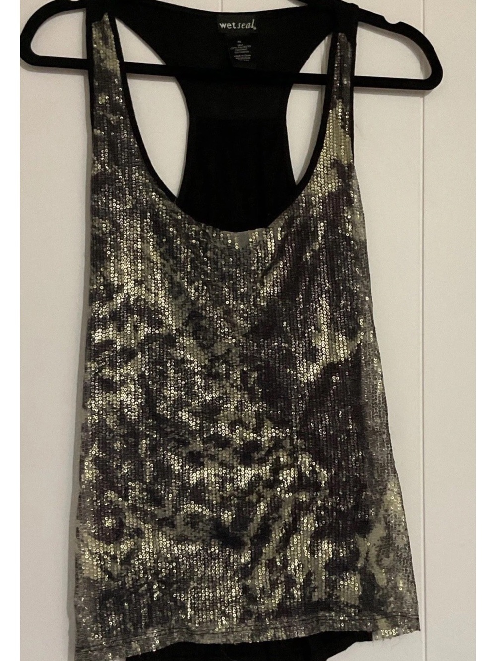 Wet Seal VINTAGE Y2K XL Black and Gold Sequin Racerback Party Tank